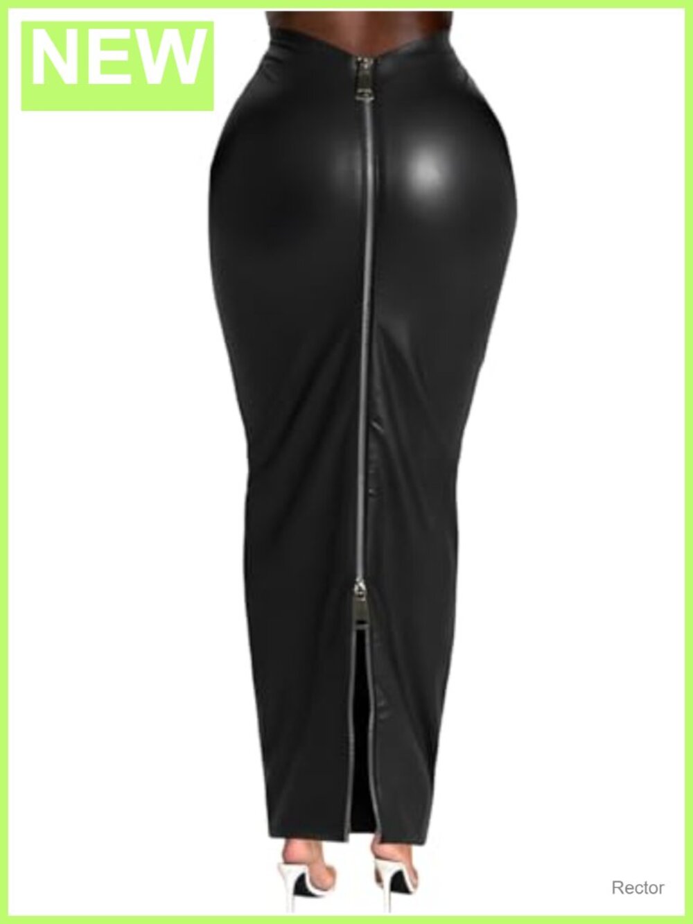 Stretch Faux Leather Long Pencil Skirt Double Zipper Slim Fit